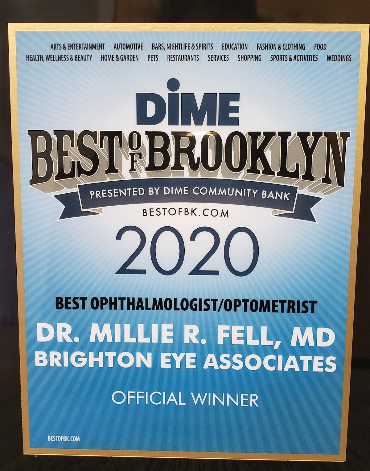 Dr. Millie Fell, MD, FACS - Brighton Eye Associates - Dime Best of Brooklyn 2020